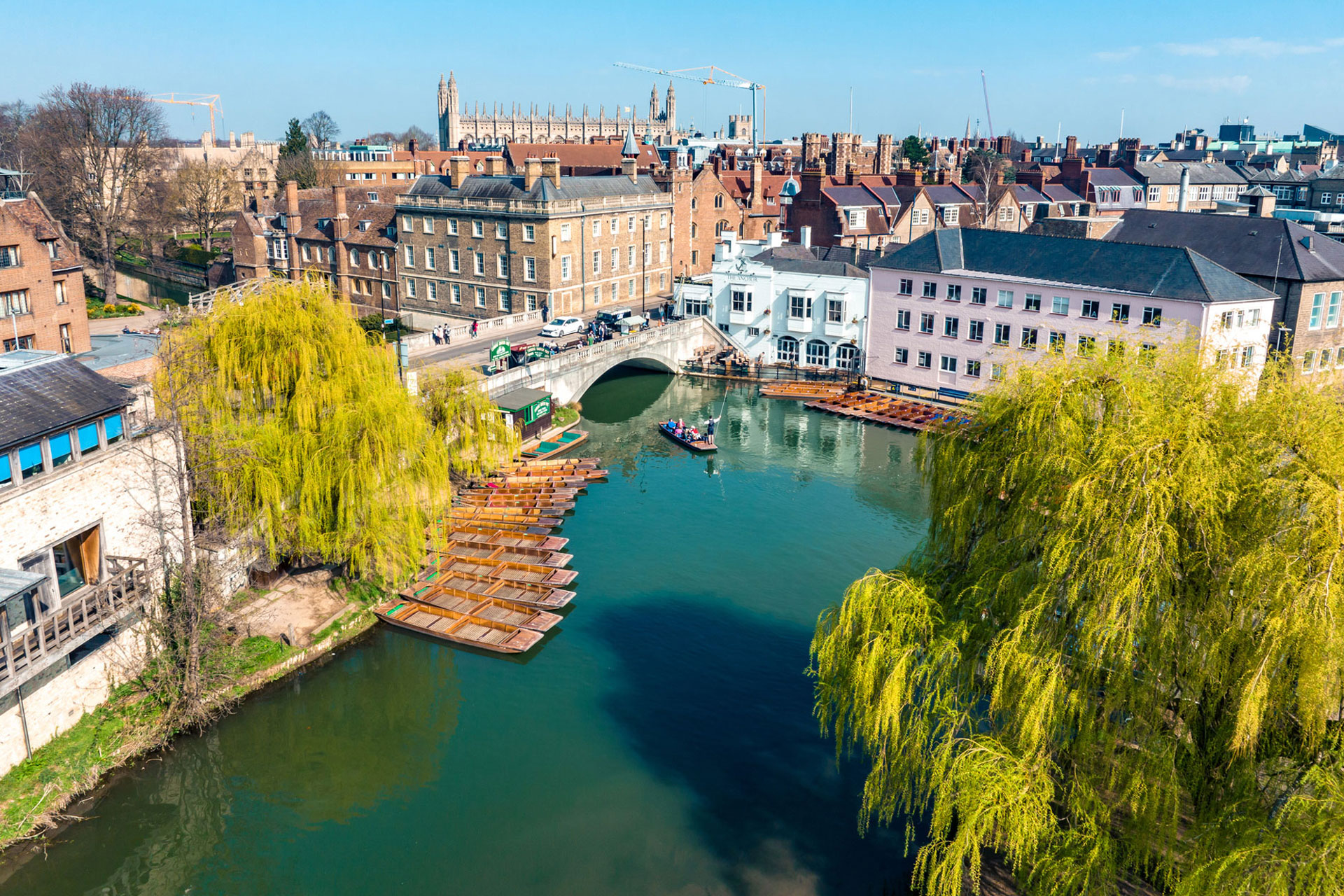 Punts on river Cam in Cambridge